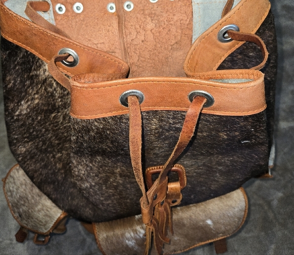 Rustic Leather and Fur Backpack - Picture 8 of 10